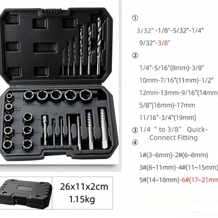 26PCS Easy Out Stripped Screw Remover Socket Set Tool