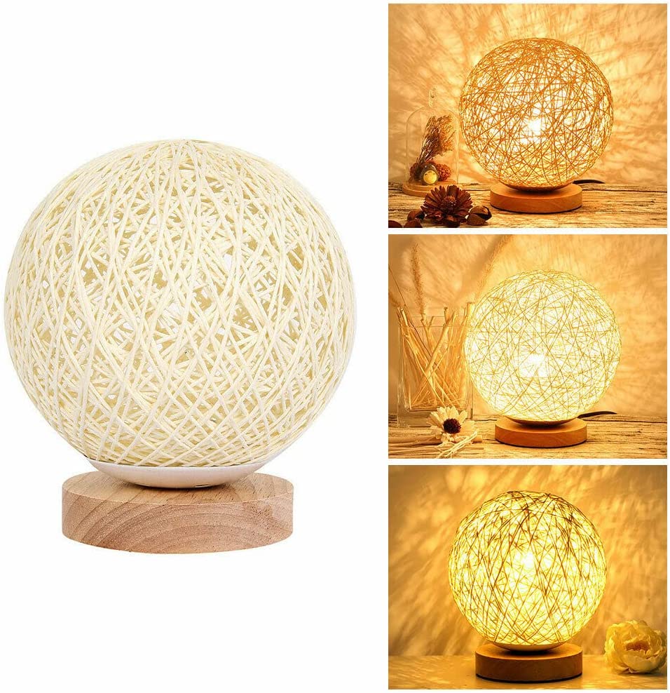 20cm Wooden Rattan LED Table Desk Bedside Night Light Lamp
