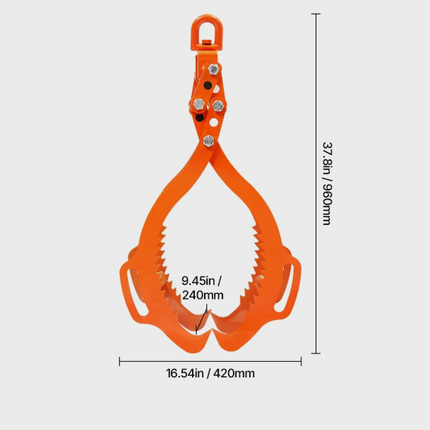 32in Log Lifting Tongs 4 Claw Solid Steel Log Grapple Swivel Log Tools, Capacity of 1200kg
