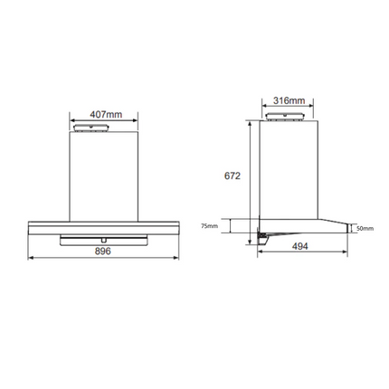 Midea T-Shape Rangehood -Steam Wash E88