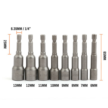 8PCS Socket Magnetic Nut Driver Set Drill Bit Adapter 1/4'' Hex Shank 6-13MM - salelink.co.nz