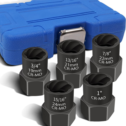 5 Piece Heavy Duty Bolt Extractor Set, Drive Impact Lug Nut Removal Tool