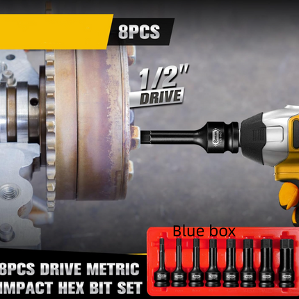 8PCS 1/2" Dr. Impact Bit Socket Hex 5-19mm