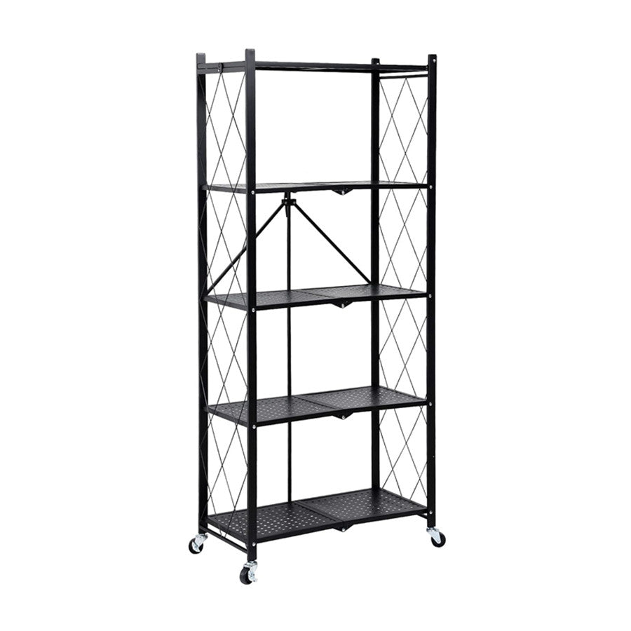 5 Tier Foldable Metal Rack Storage Shelving Unit with Wheels