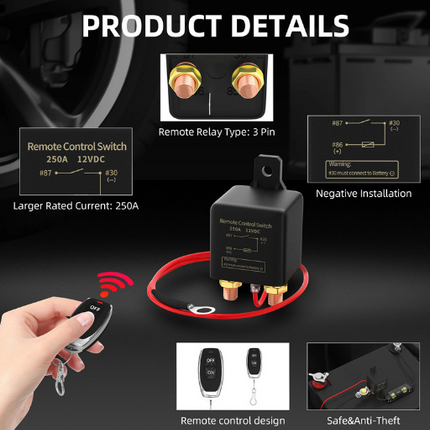 12V DC 200A Remote Battery Disconnect Switch Isolator Wireless for Car Truck RV - salelink.co.nz