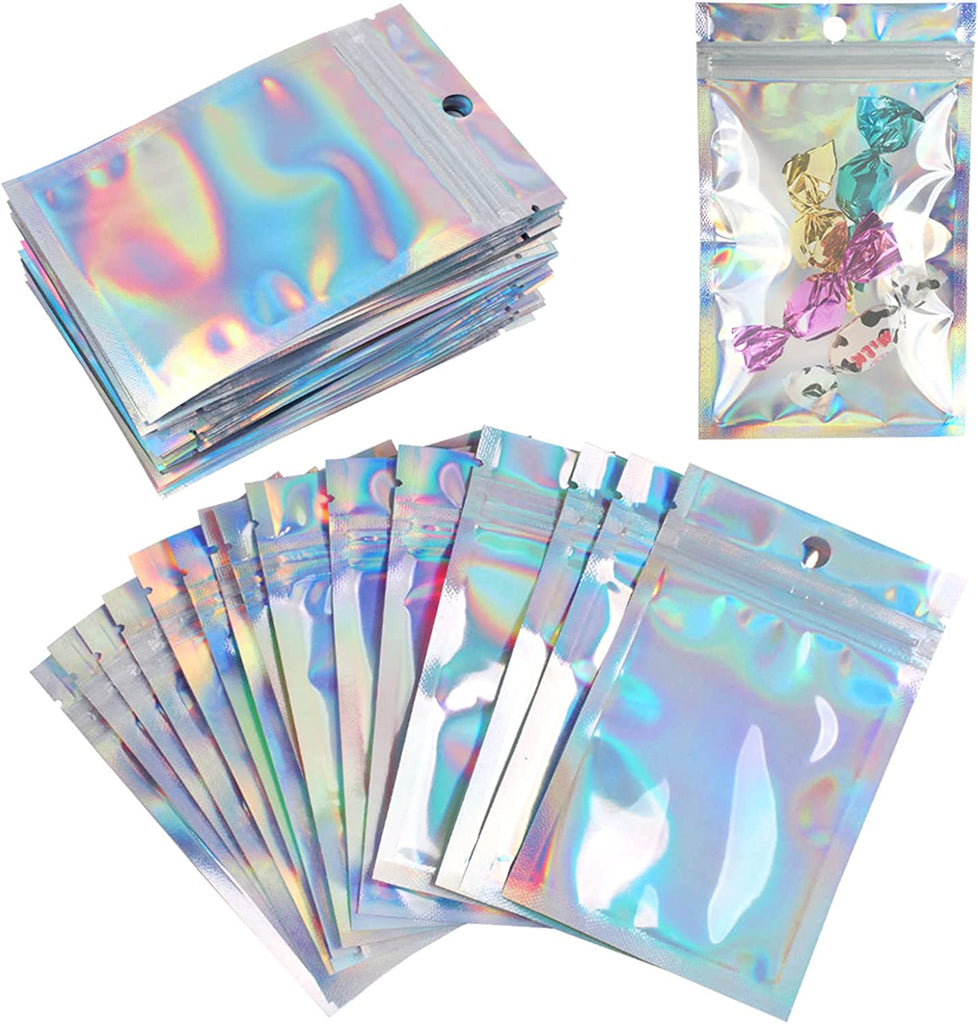 50pcs 18 x 26cm Holographic Ziplock Mylar Bags Aluminum Foil Resealable Valve Zipper Pouch