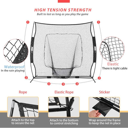 213x213cm Baseball Backstop Softball Practice Net with Carry Bag - salelink.co.nz