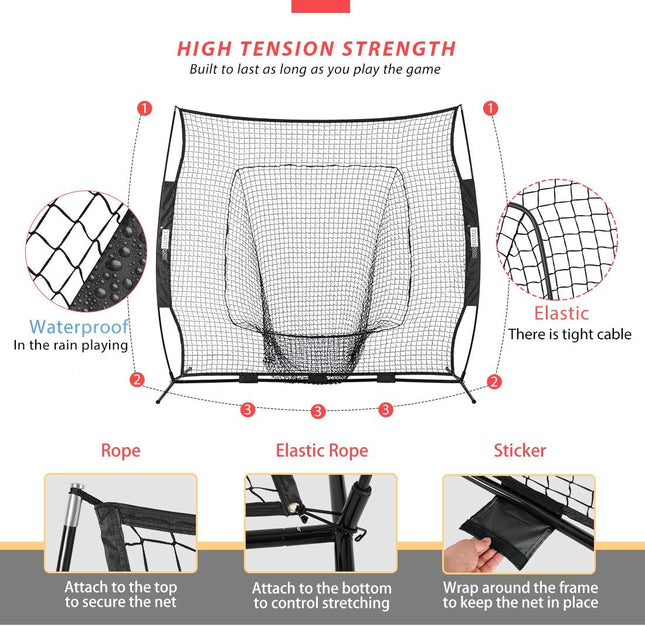 213x213cm Baseball Backstop Softball Practice Net with Carry Bag - salelink.co.nz