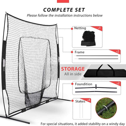 213x213cm Baseball Backstop Softball Practice Net with Carry Bag - salelink.co.nz