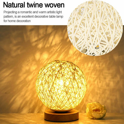 Rattan LED Table Desk Bedside Night Light Lamp 15cm