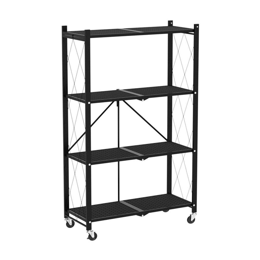 4 Tier Foldable Metal Rack Storage Shelving Unit with Wheels