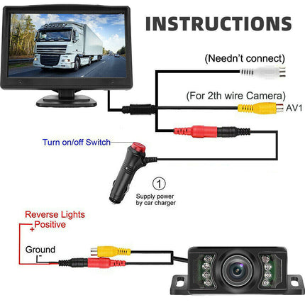 Wireless 5" Monitor Reverse Camera Rear View Parking - salelink.co.nz