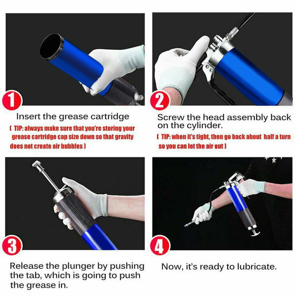 Blue Grease Gun Pistol Grip Dual Flow Pressure 6000psi Industrial