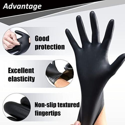 100x Disposable Nitrile Gloves Latex Powder Free Black Large - salelink.co.nz