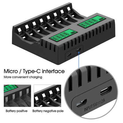 8 Slot Smart Battery Charger for AA/AAA Rechargeable Batteries LCD Display - salelink.co.nz