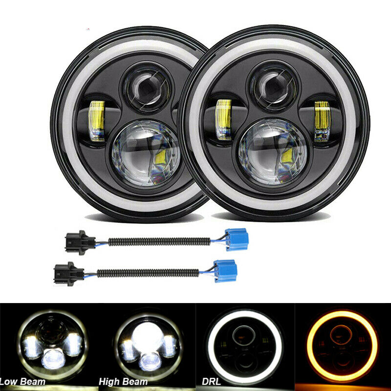 2x 7 Inch LED Headlight Halo DRL Angel Eyes for NISSAN PATROL GQ JEEP WRANGLER