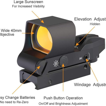 20mm Rail Tactical Red Dot Sight Holographic Reflex Scope - salelink.co.nz