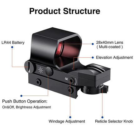 20mm Rail Tactical Red Dot Sight Holographic Reflex Scope - salelink.co.nz
