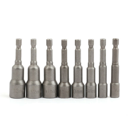 8PCS Socket Magnetic Nut Driver Set Drill Bit Adapter 1/4'' Hex Shank 6-13MM - salelink.co.nz