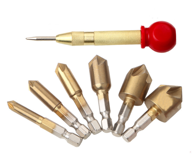 Automatic Center Punch 6PCS Hex Shank Wood Chamfering Cutters - salelink.co.nz