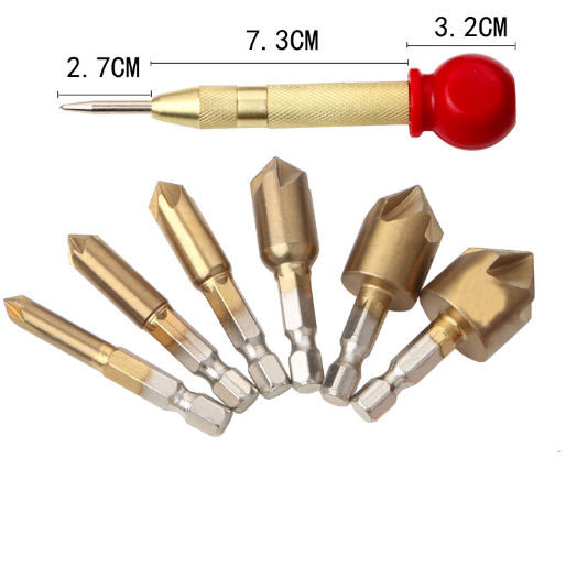 Automatic Center Punch 6PCS Hex Shank Wood Chamfering Cutters - salelink.co.nz