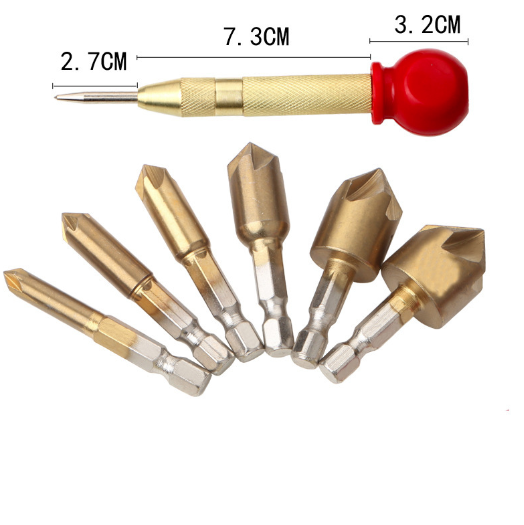 Automatic Center Punch 6PCS Hex Shank Wood Chamfering Cutters