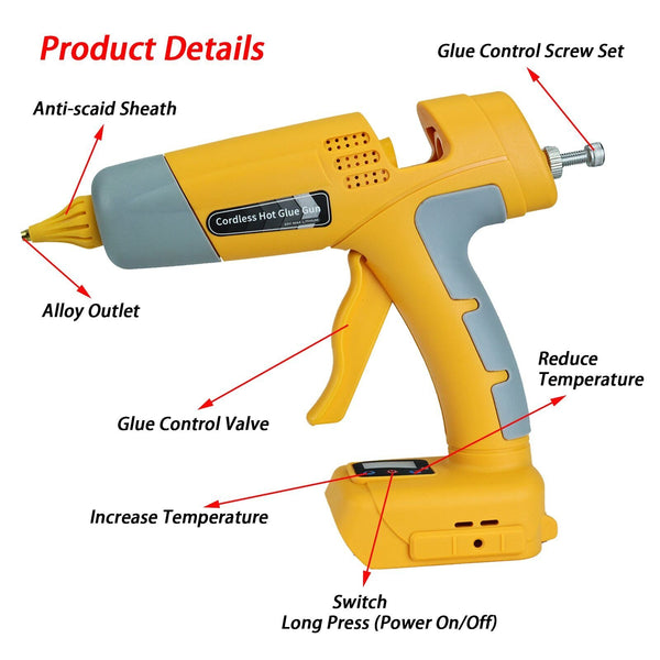 Cordless Hot Glue Gun Compatible with DeWalt 18V Battery