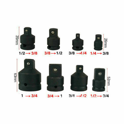 8pc Impact Socket Adaptor Set Ratchet Increaser Reducer Convertor 1/4''-1" Drive