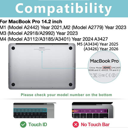 3-In-1 SET MacBook Pro 14.2 Inch Case M5 2026 A3434 M4 2025 M3 A2918 A2992 M2 M1 Clear
