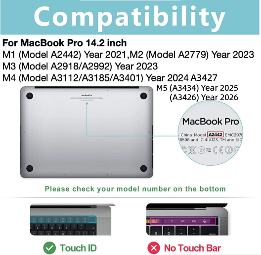 3-In-1 SET MacBook Pro 14.2 Inch Case M5 2026 A3434 M4 2025 M3 A2918 A2992 M2 M1 Clear