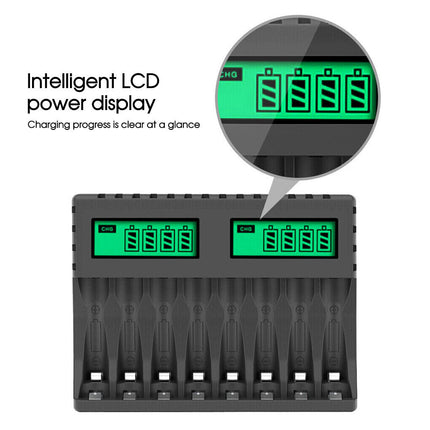 8 Slot Smart Battery Charger for AA/AAA Rechargeable Batteries LCD Display - salelink.co.nz
