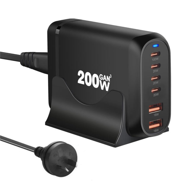 200W USB Type C Charger, 6 Ports Fast Charging Station, GaN III PD QC Desktop Charger