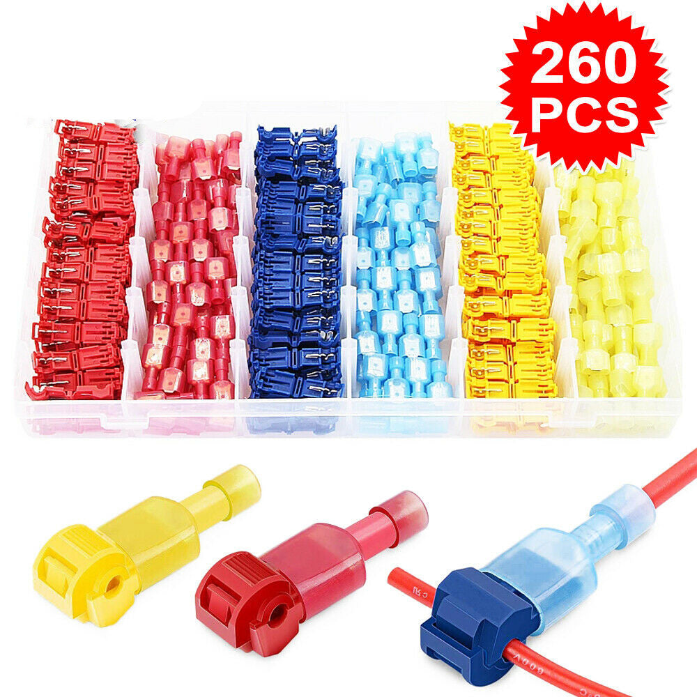 260PCS T-Tap Electrical Wire Crimp Terminals Quick Splice Cable Connectors Kit