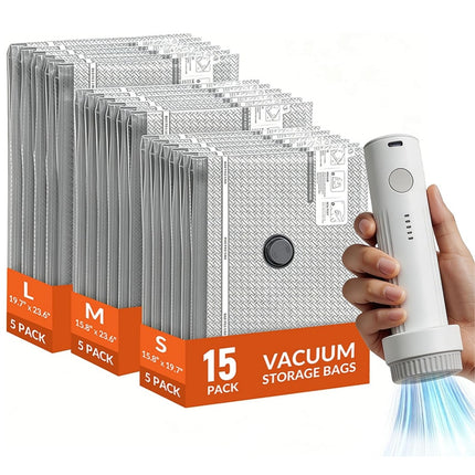 15PCS Vacuum Compression Storage Bags with Pump