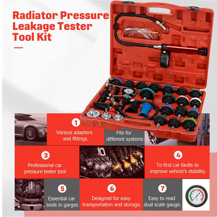 28 Piece Radiator Pressure Tester Kit - salelink.co.nz