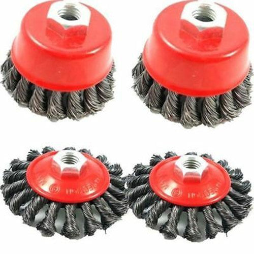 4x Twist Knot Wire Wheel disc & Cup Brush Set Kit for Angle Grinder M14 Crew