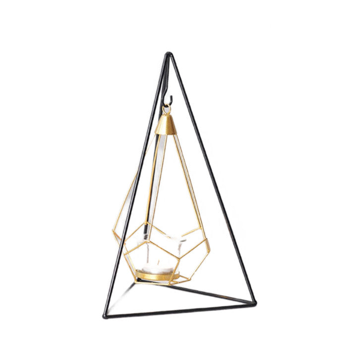 3D Geometric Metal Hanging Tea Light Candle Rack Holder Home Art Centerpiece