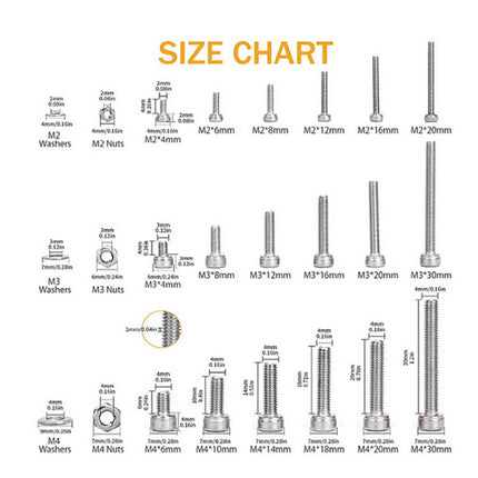 1080Pcs M2 M3 M4 Hex Button Head Socket Screw Stainless Steel - salelink.co.nz