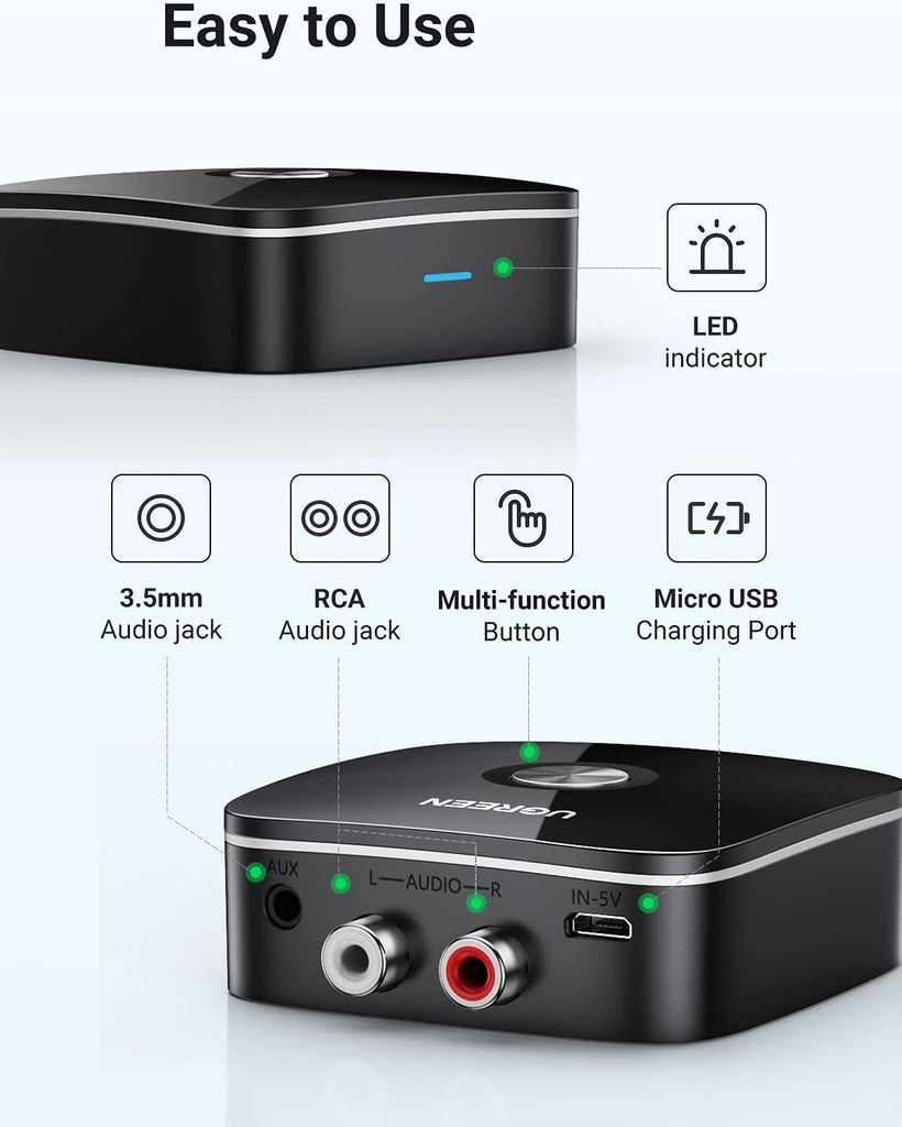 UGREEN Bluetooth Receiver 5.0 aptX 3.5mm AUX Jack Audio Wireless