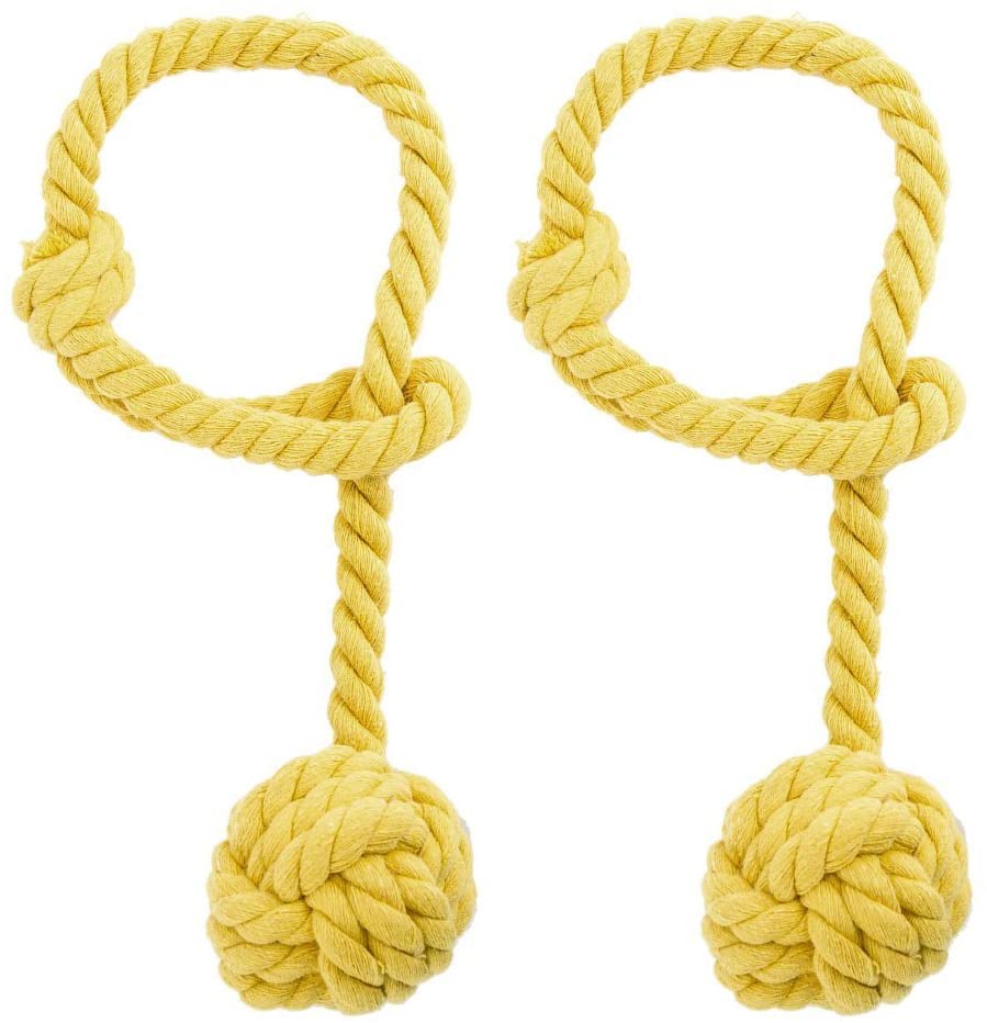 A Pair of Hand Knitting Curtain Rope Clips Holder Cord Curtain Tie Back with Single Ball Indoor Office Window Curtain Bracket Decoration(Yellow)