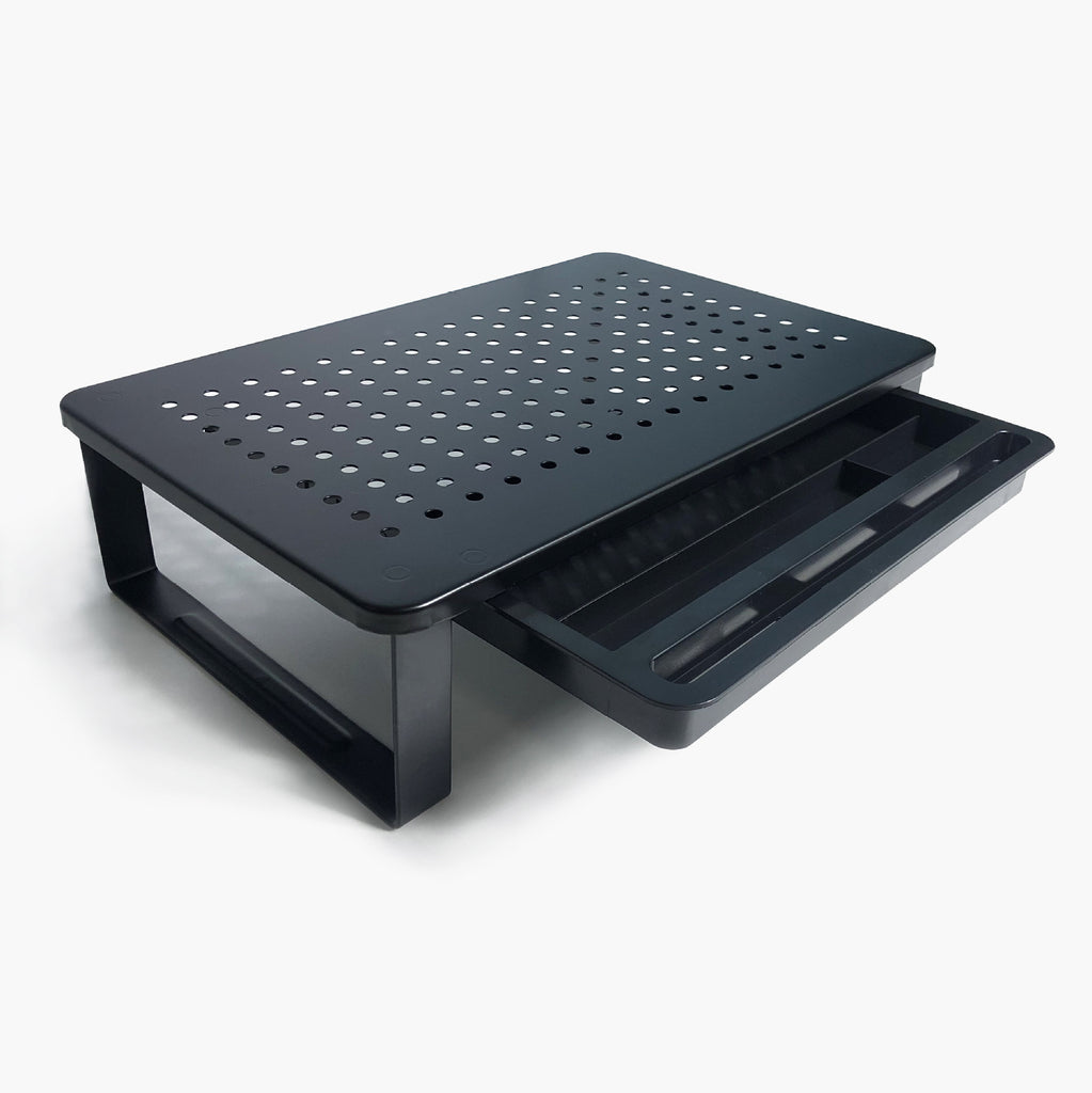 Computer Monitor Stand with Drawer and Mesh Platform
