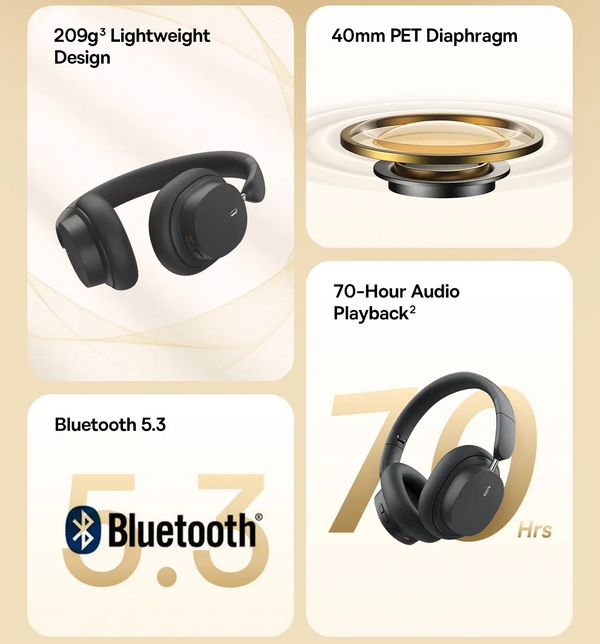 Baseus Wireless Bluetooth Headphones Earphones HIFI Stereo Over Ear Headsets