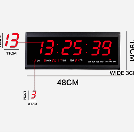 48cm Large Big Jumbo LED Wall Desk Clock Display With Calendar Temperature - salelink.co.nz