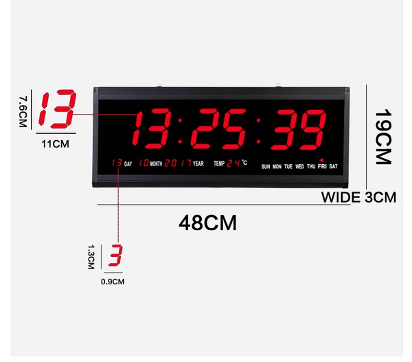 48cm Large Big Jumbo LED Wall Desk Clock Display With Calendar Temperature