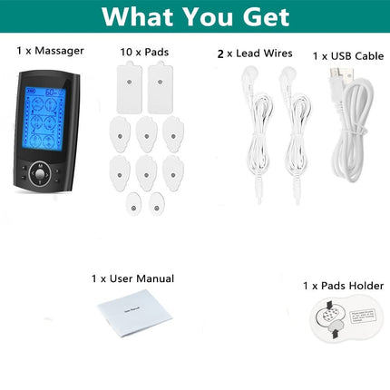TENS Massager Machine with 24 Massage Modes & 10 Pads