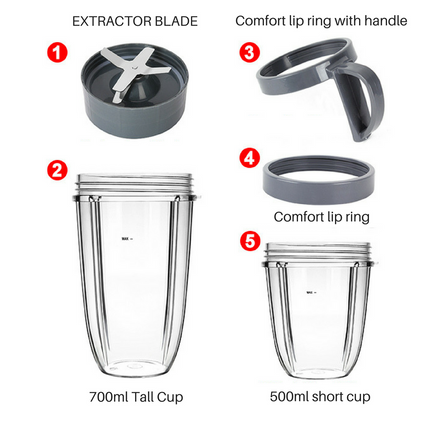 5pcs Cups and Blade Replacement Kit For NutriBullet Juicer 900W/600W - salelink.co.nz