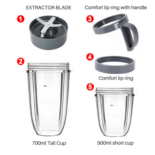5pcs Cups and Blade Replacement Kit For NutriBullet Juicer 900W/600W - salelink.co.nz