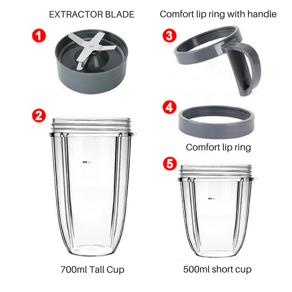 5pcs Cups and Blade Replacement Kit For NutriBullet Juicer 900W/600W
