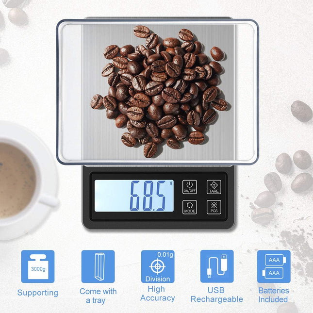 Digital Pocket Scale with USB Rechargeable 3000g/0.1g - salelink.co.nz