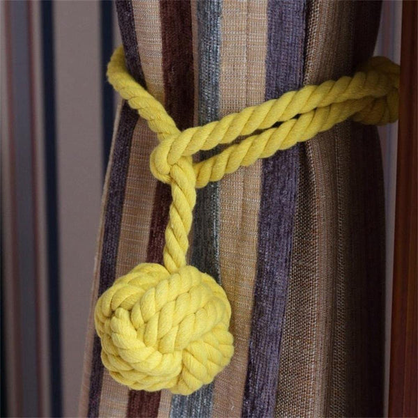A Pair of Hand Knitting Curtain Rope Clips Holder Cord Curtain Tie Back with Single Ball Indoor Office Window Curtain Bracket Decoration(Yellow)